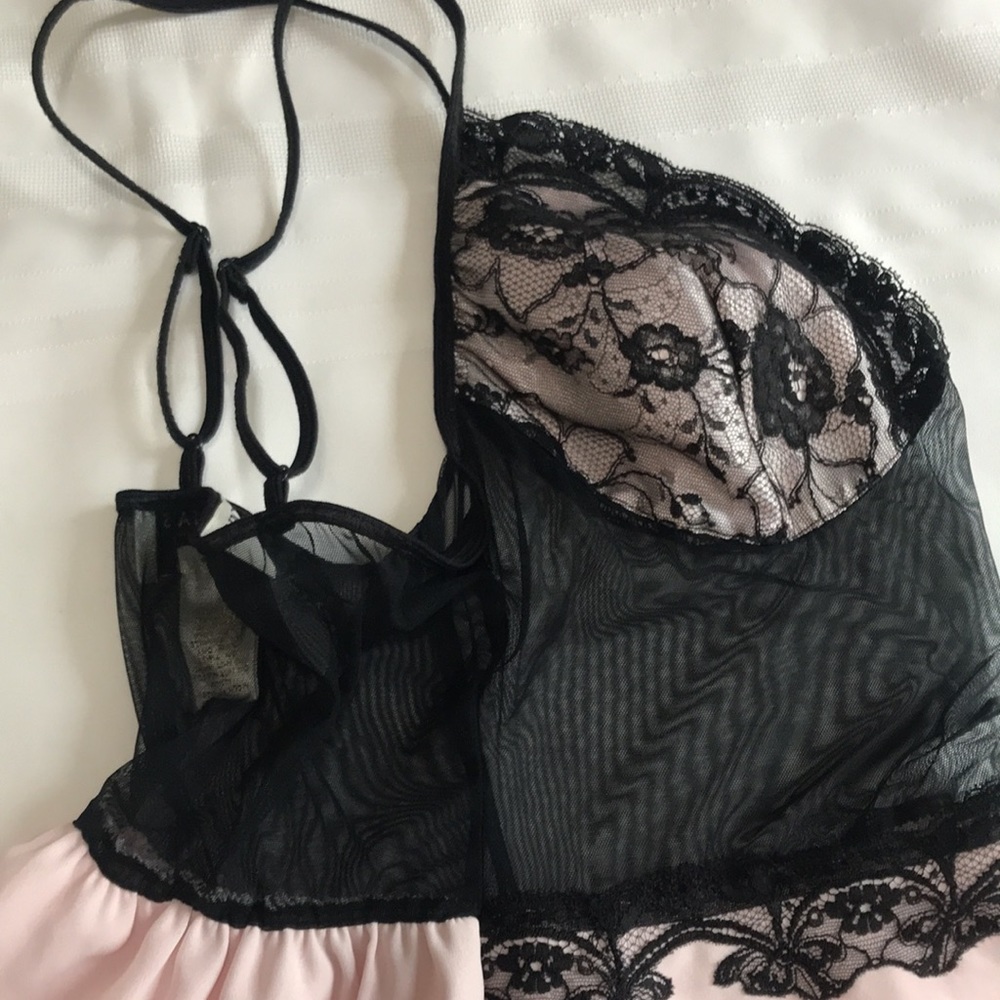 90"s Vintage Victoria’s Secret Collection Pink/Black Lace Mesh Babydoll Chemise - Picture 11 of 16